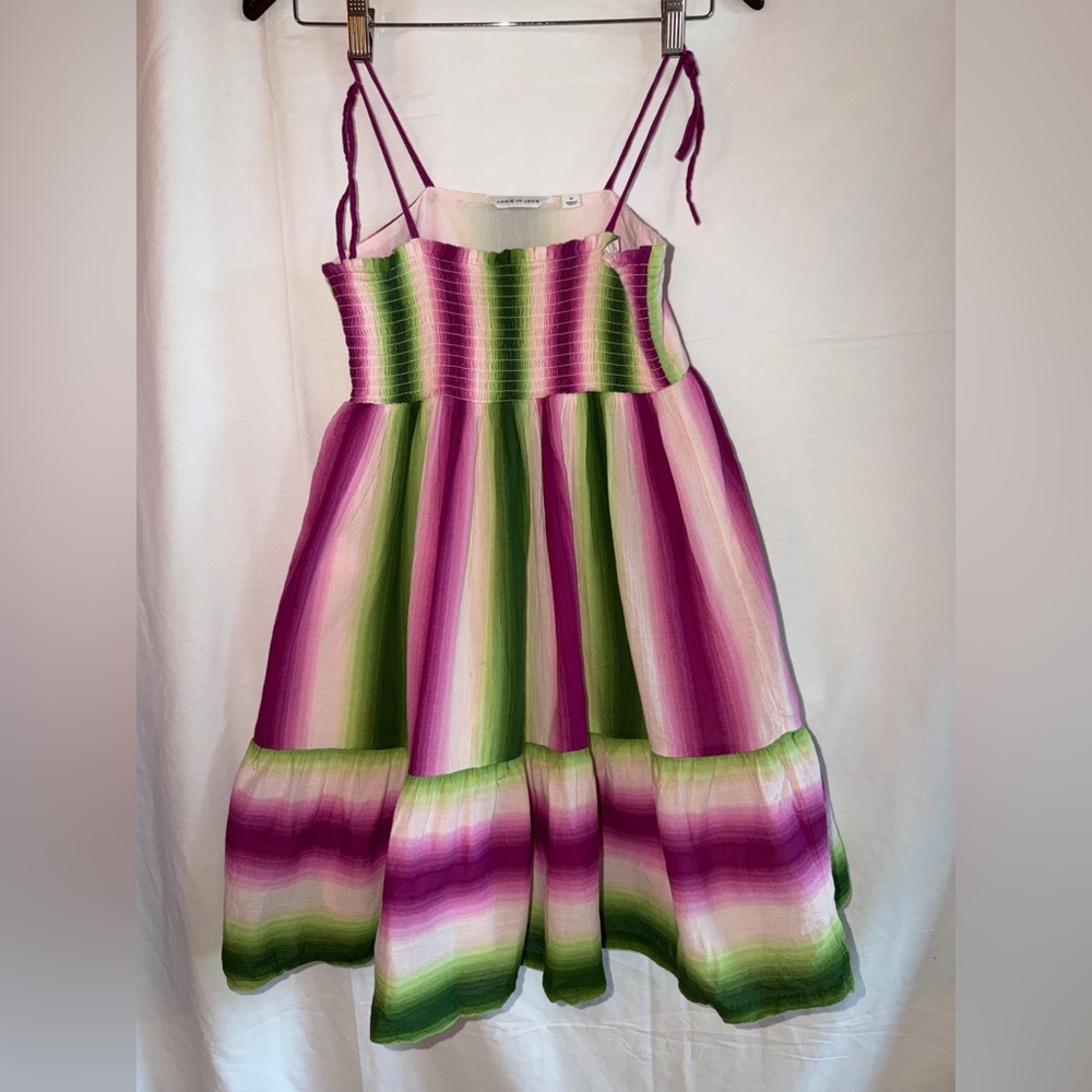 Janie and Jack Baja summer dress, Sz 14, with gradient stripe print and ruching. - Picture 2 of 5